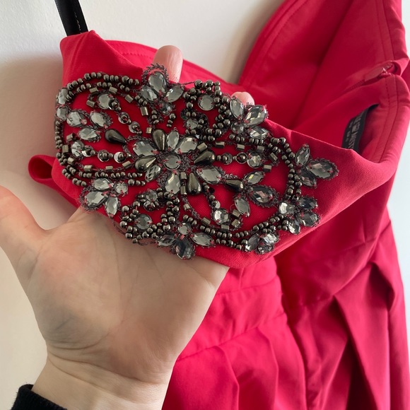 Little Mistress Petite Embellished Off Shoulder Wrap Mini Dress ASOS - Picture 7 of 8